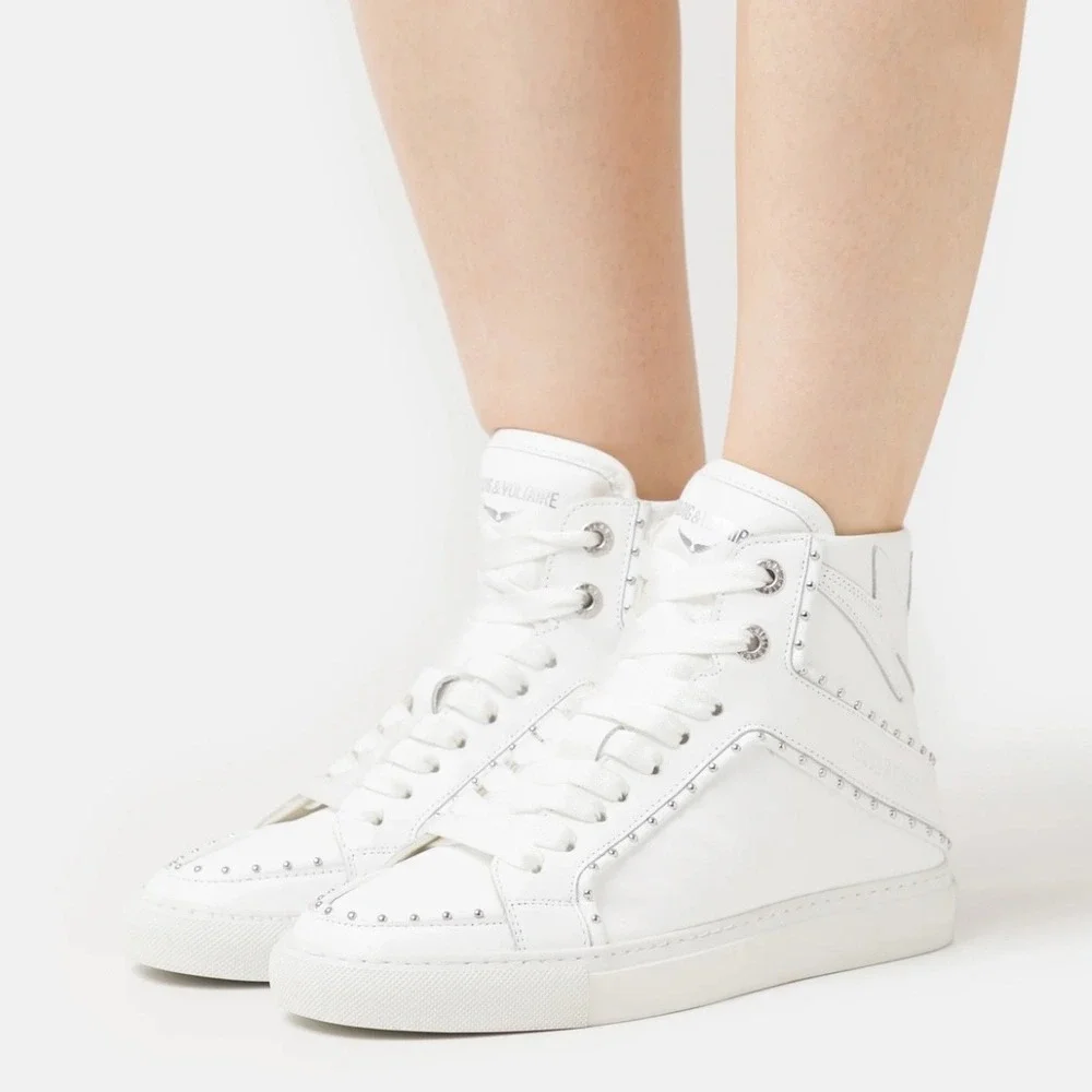 Zadig & Voltaire Womens ZV1747 Flash High Top Sneakers White Leather Studded NEW